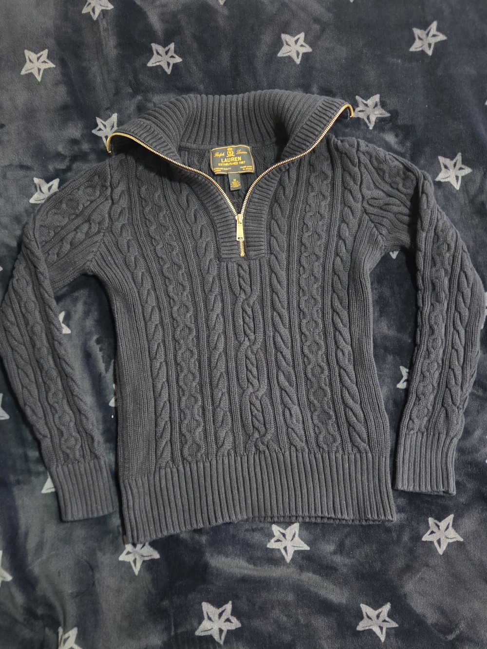 Lauren Ralph Lauren Navy Cable-Knit Half-Zip Sweater